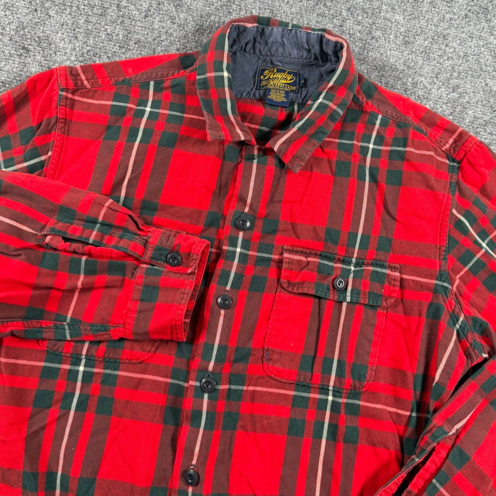 Rugby Ralph Lauren Flannel Shirt Mens Large Red Green Plaid Cotton Button Up L